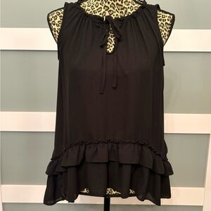 Bar III Black Ruffle Tie-Neck Blouse